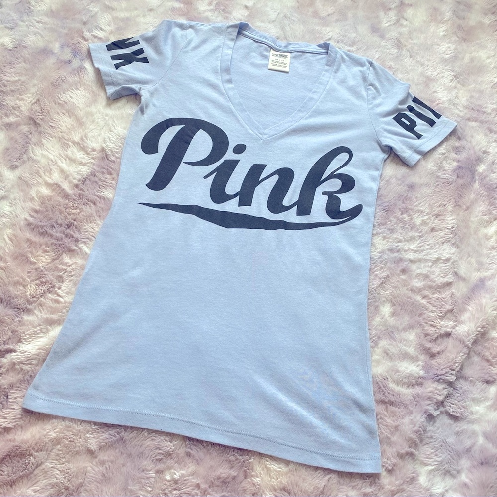 PINK Victoria Secret Blue V-Neck T-Shirt